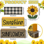 Yuntau 4 Pcs Sunflower Decorations Sunflower Wooden Sign Sunshine Table Centerpiece Summer Tiered Tray Decor Decorative Faux Book Stack Block for Coffee Table Fireplace Mantel Shelf Kitchen