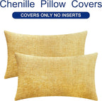CaliTime Throw Pillow Covers Decorative 16 X 26 Inches Pack of 2 Cozy Chenille Cushion Cases for Couch Sofa Bed Living Room Home Gold