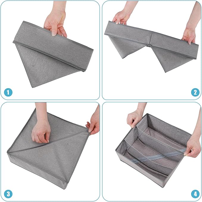 Bra Storage Drawers Organizer for Clothing Underwear Dresser Drawer Organizer Dividers Foldable Storage Cube Bins for Bra, Underwear,3 Pack （Grey）