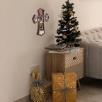 KOMI Wooden Nativity Cross for Wall, 9 Inch Wood Carved Manger Scene Wall Cross Hanging Decor Catholic Religious Wall Art Perfect for Office Living Room Christmas Gifts
