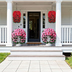 Artificial Fake Flowers Geraniums for Outdoors Spring Decor, 2 PCS Faux Hanging Plants Pink Outdoor Silk Flowers UV Resistant Realistic Trailing Vines for Outside Planters Porch Patio Garden Balcony
