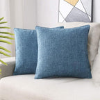 HPUK Linen Throw Pillow Covers Pack of 2, 16x16 Inch Accent Cushion Covers for Living Room, Bedroom, Decorative Solid Color Pillow Covers for Couch, Sofa, Chair, Aqua Blue