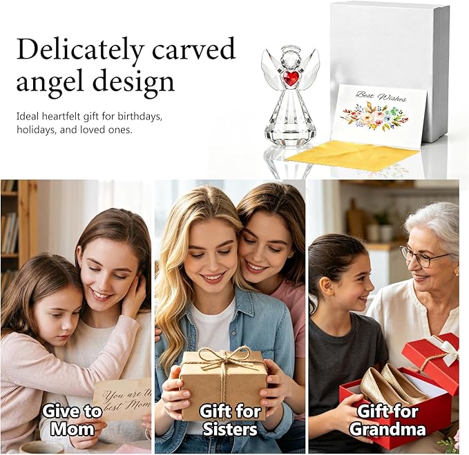 Crystal Guardian Angel Figurine Decoration, Glass Guardian Angel Statue Christmas Birthday Gifts for Girl Women Girlfriend Daughter, Art Collectible Figurines Home Decor (Angel -Clear)