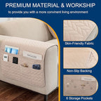 Remote Control Holder for Armchair, Couch Caddy Organizer TV Remote Holder for Recliner Couch With 6 Pockets, Non-Slip Arm Chair Caddy Bedside Table Organizer for Magazine, Tablet, Phone (Off-White)