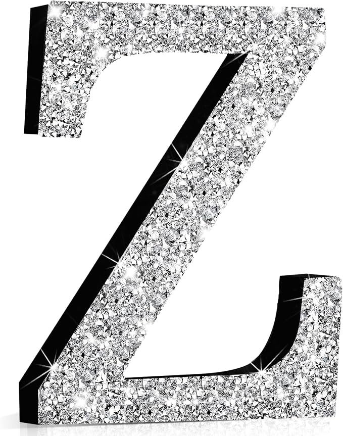 Qunclay 8'' Silver Crystal Diamond Bling Letters Crushed Diamond Decoration Wooden Glitter Letter with Screw and Hooks Rhinestone Gift for Wedding Y2k Mcbling Bedroom Wall Decor (Letter Z)