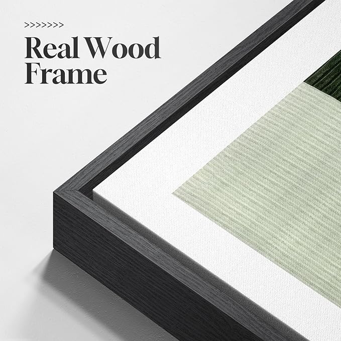 Large Framed Green Abstract Wall Art for Living Room, 3 Piece Modern Canvas Prints Paintings Artwork for Walls, Minimalist Sage Green Geometric Pictures Wall Decor for Hallway Dining Bedroom 24x36 In