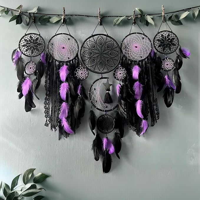 5 Pack Bohemian Ornaments,Dreamcatcher Gift Boho Native American Decor, Handmade Dreamcatcher for Girls, Boys, Adults, Kids Room,Witchy Gifts (Purple)