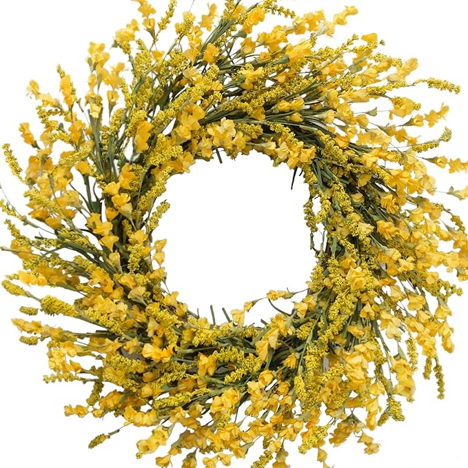 TEMPUS 20 Inch Yellow Flower String for Front Doors Wreath Spring and Summer Wreath for Indoor and Outdoor Decor Rustic and Farmhouse Style Home Decor（Yellow ）