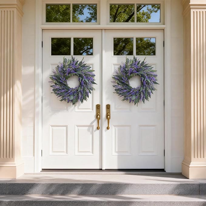 26 Inch Lavender Eucalyptus Wreaths for Front Door, Spring Summer Wreath,Large Eucalyptus Outdoor Wreath with Greenery Leaves for Porch,Wall,Holiday,Home Decor- Spring, Summer, Fall, All Seasons