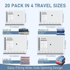 20 Pack Travel Vacuum Storage Bags with Rechargeable Electric Pump, Compression Packing Seal Bag for Luggage, 5 Small + 5 Medium + 5 Large + 5 Jumbo Space Saver Bags for Clothing Travel