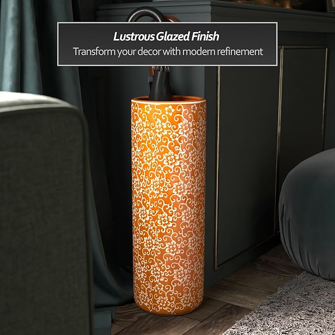 Red Lantern 24" White Flowers on Orange Umbrella Stand