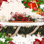 Teenyyou Christmas Table Decoration Merry Bright Christmas Metal Word Sign Merry Bright Table Centerpiece Xmas Party Decor Gift with Wooden Base for Holiday Tabletop Desk Decoration