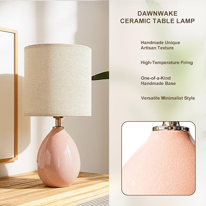 Dawnwake 18.5" Table Lamps Set of 2 for Living Room Bedroom, Bedside Lamps for Night Stands, Desk Nightstand Lamp Dimmable, Modern Linen Ceramic Lamps，Pink