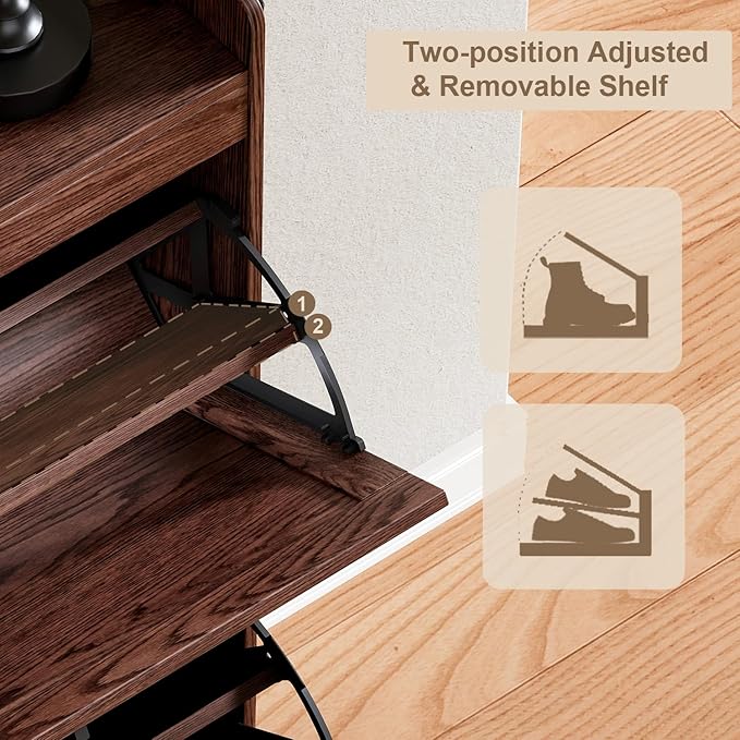 ChooChoo Shoe Storage Cabinet with 3 Flip Drawers, Deodorizing Shoe Organizer Storage for Entryway, Freestanding Hidden Slim Narrow Shoe Rack Cabinet, Walnut