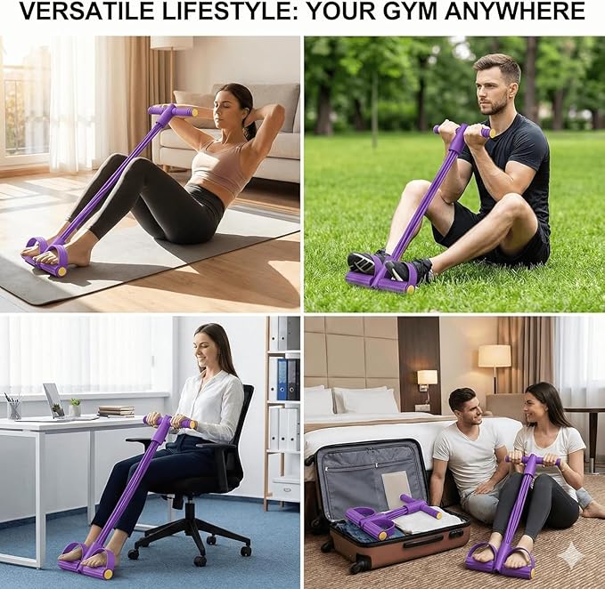 Pedal Resistance Bands with Handles for Women, 6-Tube Durable Pedal Exerciser for Home & Office Workout, Natural Rubber Resistance Band for Full Body Toning, Training Abdomen, Waist, Arms & Legs