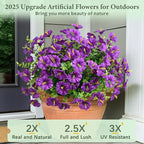 MARTINE MALL 24 Bundles Look Real Artificial Flowers for Outdoors, Realistic Fake Outdoor Flowers, UV Resistant Silk Petunia Flowers for Outside Faux Flowers Plants for Outdoor Porch, Purple