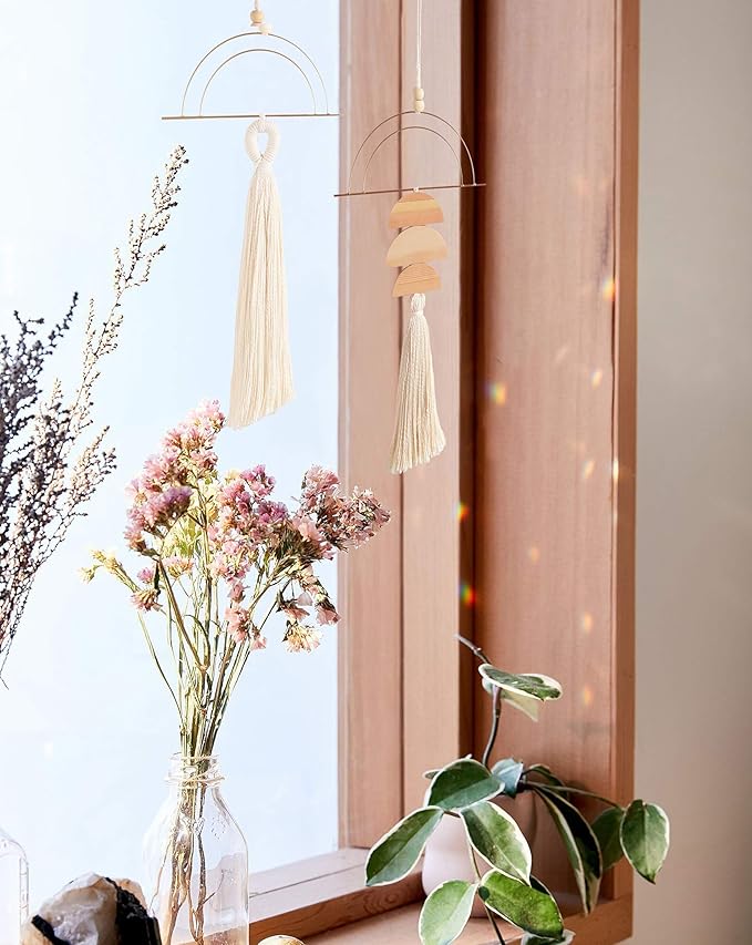 IOWER Boho Wall Decor Macrame Wall Hanging Bohemian Bedroom Wall Art Bathroom Decor Kitchen Tassel Home Wall Aesthetic Christmas Gifts 2 Pcs