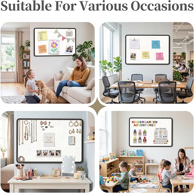Bulletin Board, 24 x 18 inches Decorative Felt Foldable Photo Pin Boards, Vision Board Cork Board Alternative for Walls, Office, Home, Classroom with Pushpins ＆ Small Storage Bag, Black
