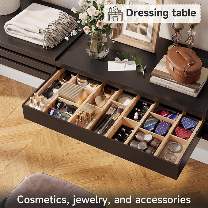 Kitchen drawer organizer,expandable bamboo drawer divider,include 8 dividers,8 small inserts and 8 medium inserts for Home, Office, Dressers (Short-8 Dividers)