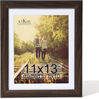 KTKDE 11x13 Picture Frame,Display Pictures 8x10 with Mat or 11x13 Without, Tempered Glass,13 by 11 Walnut Wooden Frame Wall Gallery Poster Frame best gift