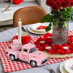 Hxezoc Pink Truck Decor Vintage Metal Truck with Pink Flower Basket Ornament Valentine's Day Farmhouse Tabletop Mantle Decoration for Home Kitchen Office Valentine's Day Theme Party Supplies