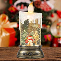GenSwin Christmas Snow Globe Candle, Swirling Glittering Candle with Timer and Music, Red Hat Snowman and Kids Scene Lantern, USB/Battery Operated Candles for Christmas Decor