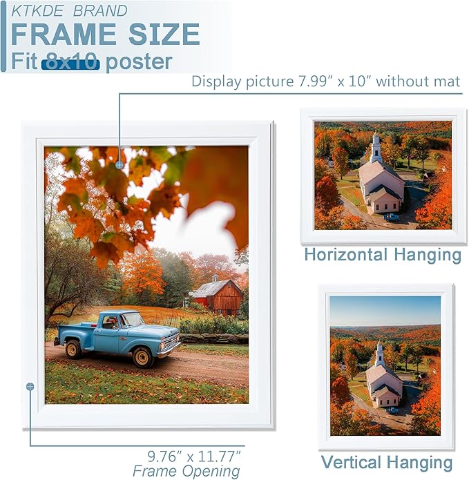 KTKDE 8x10 Picture Frame Set of 3,White Wooden frams, Vertical & Horizontal Wall Hanging for Wall or Tapletop Display,Studio Gallery Photo Frame for Photos, Posters & Art Prints