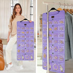 SMRITI Hanging Jewelry Organizer with Dual Zippered Pockets Canvas Double Sided Rotating Hanger Necklace Hanging Wall Organizer Earring Dustproof Holder Wall Mount Accessories Display Bag(Purple)