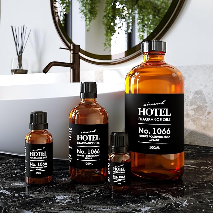 AirScent Hotel Diffuser Oil No. 1066 - Peonies Cashmere Jasmine - Premium Fragrance Oil for Ultrasonic and Waterless Diffusers and Crafting - 120 mL, 4 fl oz Glass Dropper Bottle
