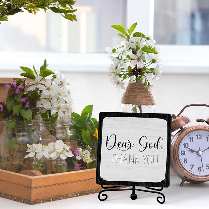 Modern Farmhouse Decor, Home Decor For Living Room, Boho Chic Aesthetic Shelf Decorations, Christian Dear God Sign, Farm House Entryway Tv Stand Fireplace Coffee Table Decoration (04)