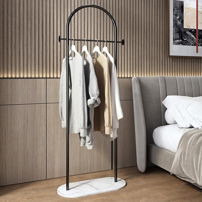 Freestanding Clothing Rack with Marble Base,Modern Black Arch Garment Rack for Small Spaces,Sturdy Metal Coat Rack,Clothes Racks for Hanging Clothes in Bedroom,Closet,Entryway,Boutique Display