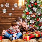 46Pcs Plastic Snowflake Ornament Christmas Glitter Snowflake Hanging Christmas Tree Decorations with Silver Rope for Winter Decorations Tree Window Door Accessories (White)