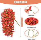 Artificial Fall Hanging Flowers for Outdoors Decoration, 2PCS Fake Plants Faux Realistic Silk Morning Glory Long Vines UV Resistant for Autumn Outside Porch Patio Balcony Yard Planter, OrangeRed