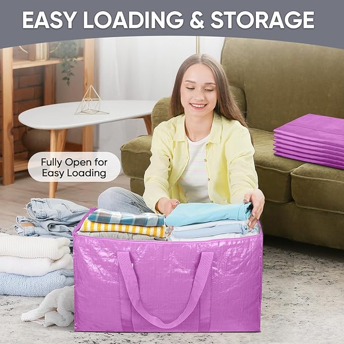 TICONN 2 Pack Extra Large Moving Bags Heavy Duty with Zippers & Carrying Handles, Durable Storage Bags Moving Boxes for Closet Organizers and Storage (2 Pack, Pink)