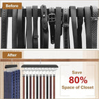 Tie Rack Hanger for Closet, 2 in 1 Belt Tie Hangers with 20 Folding Hooks, 360 Degree Rotating Wooden Tie Holder Organizer for Men Ties Belts Scarves Tank Tops Accessories, Black (1 Pack)