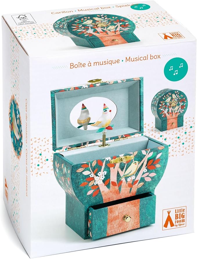 DJECO Musical Jewelry Box for Kids - Treasure Box Night Singing - Storage for Necklace, Bracelets, Rings, Earrings, Small Toys, Decorations, Keepsake & Trinkets - Safe for Ages 3+ Boys & Girls