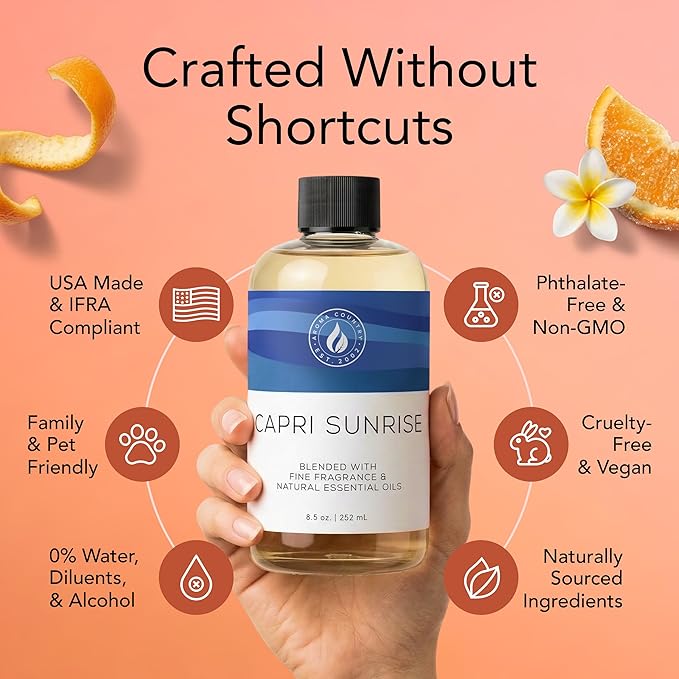 Aroma Country Capri Sunrise Diffuser Oil - Volcano Inspired - Luxury Essential Oils for Diffuser Refill & Air Freshener Room Spray, Long-Lasting, Natural Home Fragrance for Scent Machines (4 Fl oz)