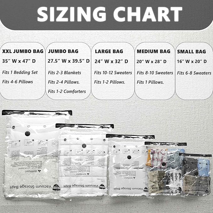 12 Jumbo Vacuum Storage Bags, Compression Packing Seal Space Saver Cubes for Clothing Bedding Comforters Blankets Pillows