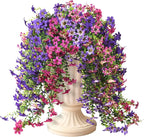 INQCMY Artificial Hanging Flowers Decoration, 8pcs Fake Floral Basket Plants for Outdoor Porch, Faux Shrubs Home Spring Decor UV Resistant Potted Violets for Outside Garden No Fade