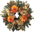 WANNA-CUL 24 Inch Spring Fall Wreaths for Front Door,Fall Wreath with Orange Hydrangea&Peony and Dahlia -Fall Decoration for Home-Fall Decor Door Wreath for Valentines Day,Mothers Day,Autumn,Harvest