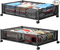 Under Bed Storage with Wheels, Foldable Metal Mesh Underbed Storage Container Bins, Tool-free Assembly Clothes Drawer Organizer,2Pack