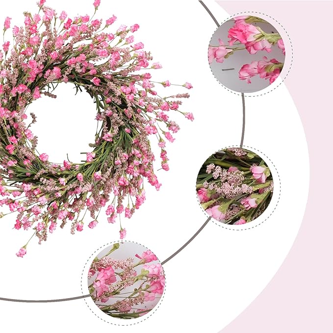 TEMPUS 20 Inch Pink Flower Wreath for Front Doors Spring and Summer for Indoor and Outdoor Decor Rustic and Farmhouse Style Home Pink Wreath