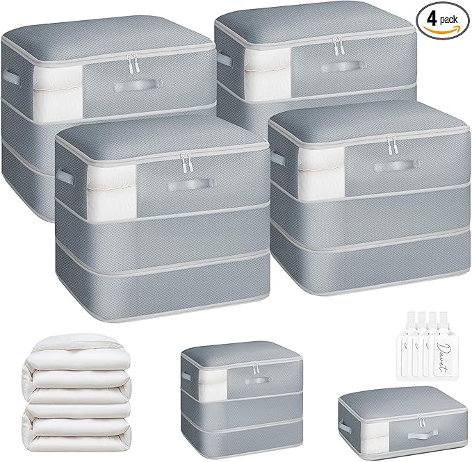 DIMJ Comforter Storage Bag - 110L Large Capacity Ultra Space Saving Self Compression Organize for Duvet, Pillow, Bedding, Blanket Sheet Storage Organizer Nylon Compression Bag for Storage