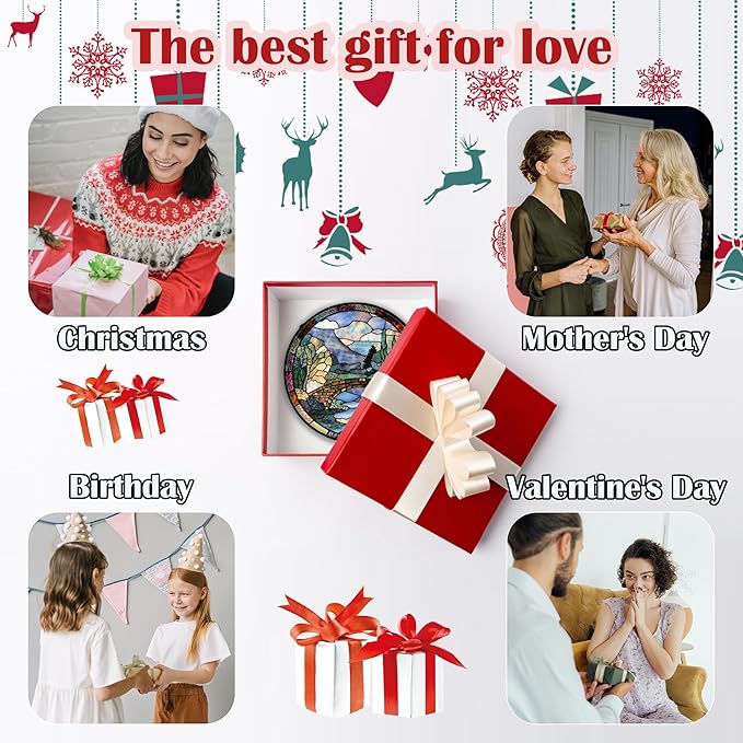 Stained Glass Window Hanging, Blue Landscape Arch Bridge Sun Catcher for Door Home Decor Suncatcher Christmas Mother's Day Birthday Gifts for Women Men Mom and Nana 11.8 in