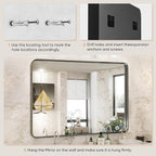 Sweetcrispy Bathroom Mirror 40x30 Inch Black Metal Framed Rounded Rectangle Vanity Mirror for Wall, Over Sink, Farmhouse, Restroom, Anti-Rust, Modern Decorative, Horizontal or Vertical Hanging