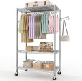 Heavy Duty Rolling Clothes Rack,Load 693LBS Clothing Racks for Hanging Clothes,Free Standing Closet Organizers and Storage Garment Racks with Wheels,Rods,Side Hooks,76"h x 45"w x 16"d