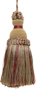 DÉCOPRO Beautiful Hand-Crafted 5" (12.5cm) Key Tassel, 3 1/2" (8.5cm) Loop # IKTJ, Holiday Red #3752 (Crimson Red, Light Gold, Mint Green) Sold Individually