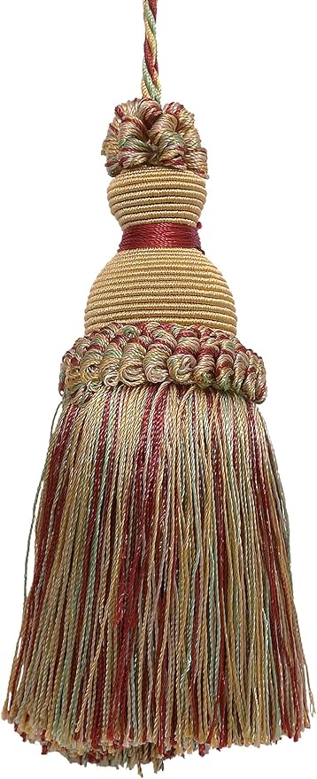 DÉCOPRO Beautiful Hand-Crafted 5" (12.5cm) Key Tassel, 3 1/2" (8.5cm) Loop # IKTJ, Holiday Red #3752 (Crimson Red, Light Gold, Mint Green) Sold Individually