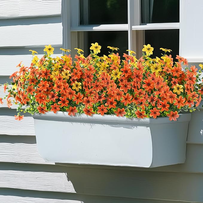 Artificial Flowers for Outdoors 12 Bundles Realistic Faux Silk Flower with Eucalyptus Stem, Fake Plants UV Resistant No Fade for Outside Planter Porch Patio Yard Window Garden Spring Summer Decoration