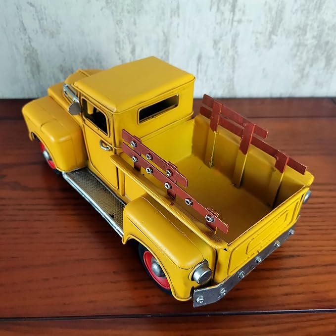Vintage Farmhouse Yellow Truck Pickup Truck Rustic Metal Home Decor Collectible Vehicle Car Model Home Table Desktop Tabletop Gift Decoration